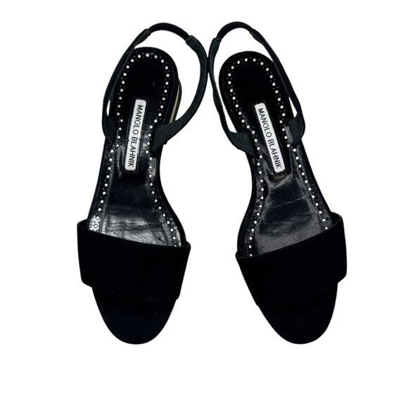 Manolo Blahnik Paclessa Black Suede Slingback Sandals Size 6 NWT